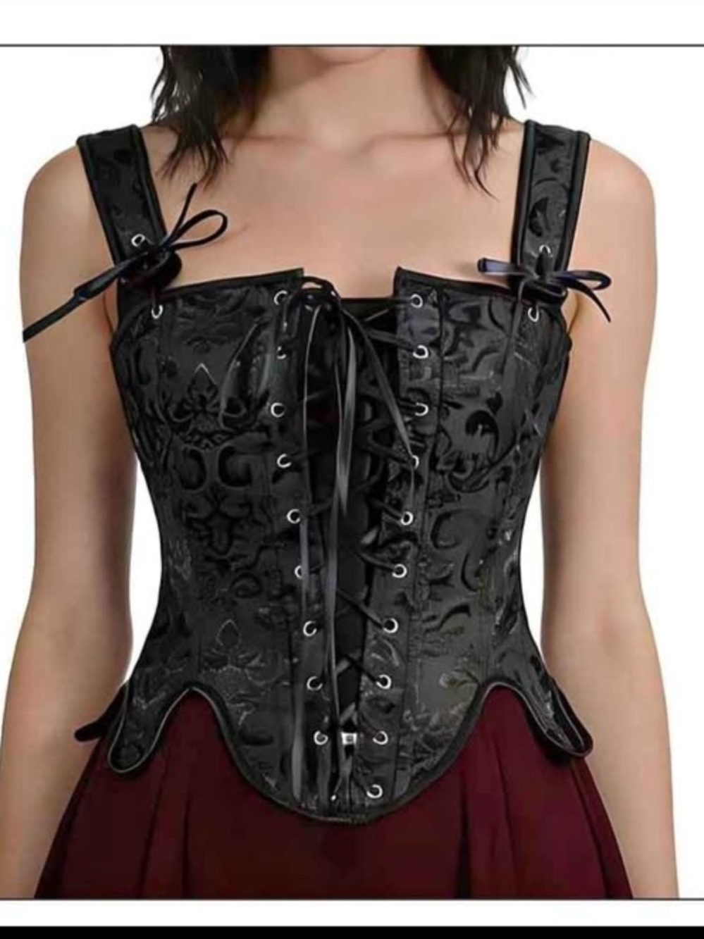 Black Lace-Up Brocade Corset Top - Women Intimates & Sleepwear